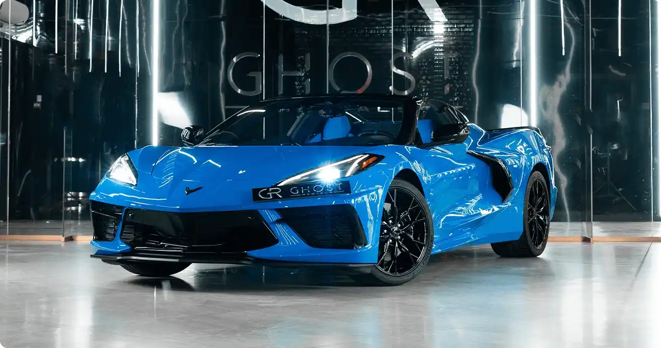 Dubai Corvette Rental | Chevrolet C8 for Rent Blue Chevrolet Corvette C8 available for rent in Dubai - Experience ultimate driving pleasure in this iconic sports car
