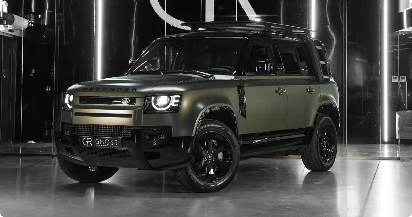 Land Rover Defender Rental Dubai | Best Prices & Green Color Dubai Land Rover Defender rental - Green Defender 110 available for daily, weekly and monthly hire