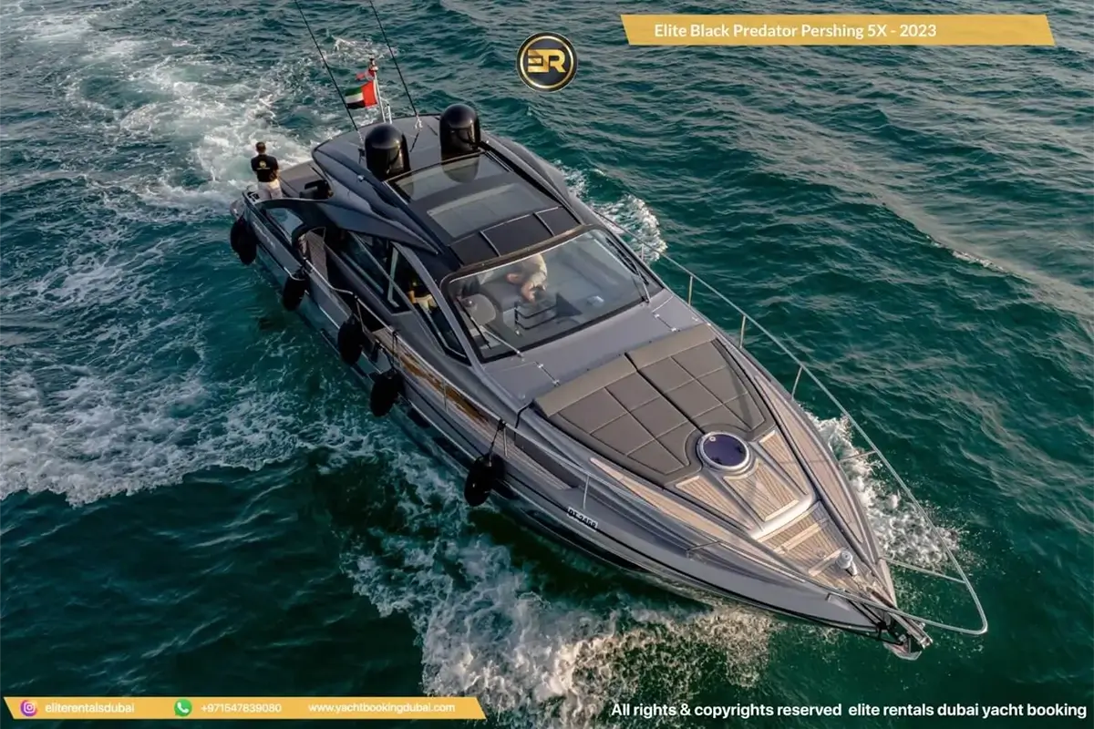 Charter a Black Pershing luxury yacht rental for Dubai trips